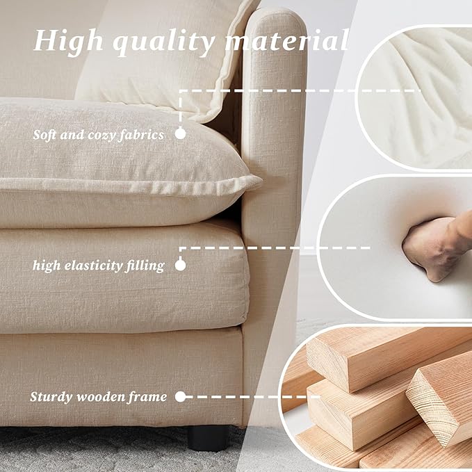 SoarFlash Chenille Sectional Sofa, Comfy Modular Loveseat Sofa, Modern 2-Seat Couch Deep Seat Sofa Set for Living Room,Light Coffee