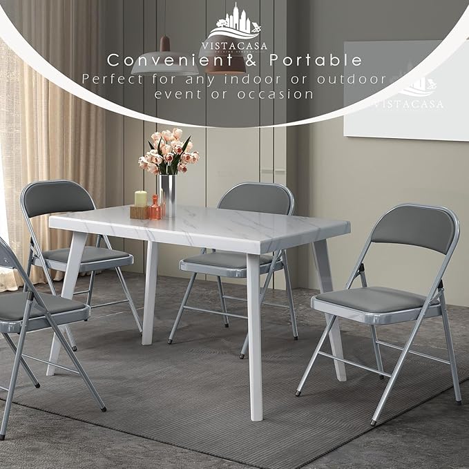 12 Pack Gray Padded Folding Chairs Set - Comfortable Stackable Portable Chairs for Indoor Outdoor, Events, Parties, Office, Wedding (PU Leather, Slate Gray,School Chair)