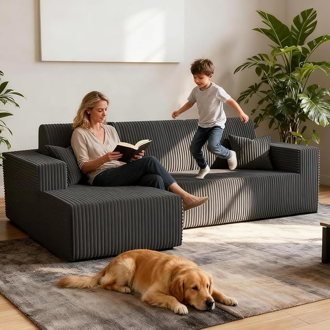 Komusou 110" Boneless Couch, Cloud Modular Sectional Sofa with L-Shape Chaise, Modern Upholstered Couches for Living Room Bedroom No Assembly Required (Grey, Left Facing Chaise)