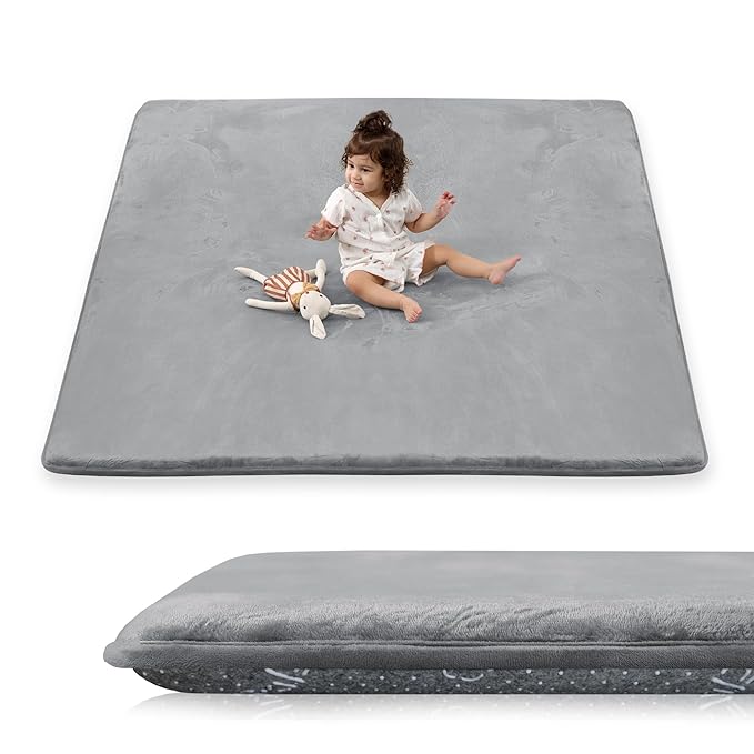 PaPaMat 1.5" Thick Baby Play Mat for Floor, 50x50 Playpen Mat, Pro Soft Flannel Foam Mats Toddler Infant Kids Crawling for Nursery Rug Playroom Living Room Waterproof Easy Care Non-Slip (Dark Grey)