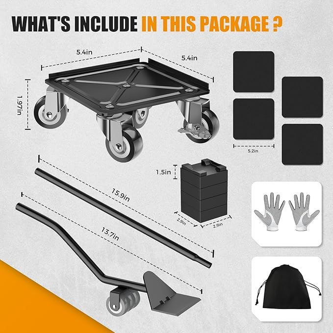 LOYAL TIGER Heavy Duty 1500LBS Furniture Dolly & Movers with 5X 360° Wheels - Carbon Steel Panel & Non-Slip Casters, Includes Lifter Jacks, Gliders for Sofa, Refrigerator (5.4 Inch, Black)