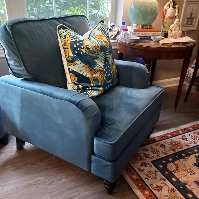 chairus Mid Century Modern Velvet Accent Chair, Vintage Club Armchair with Firm Supportive Seat & Soft Backrest, Comfy Single Sofa Reading Chair for Living Room Bedroom Apartment, Blue