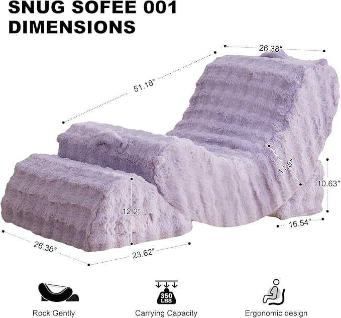 Gaint Bean Bag Chairs for Adults, Beanbag Lounge Filled with Memory Foam, Adjustable Angle, Velvet Fabric, with Detachable Footrest for Bedroom, Living Room and Nursery(Taro)