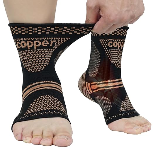 DRNAIETY Copper Ankle Brace for Men & Women - 2 Pack Ankle Compression Sleeve, Compression Support for Plantar Fasciitis, Achilles Tendonitis, Foot Pain, Swelling - Everyday Use (Yellow-Black S)