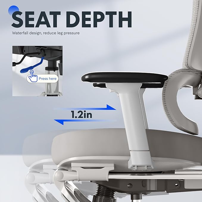 FLEXISPOT ErgoX Premium Ergonomic Office Chair with Footrest- Adjustable 3D Armrests, Dynamic Lumbar Support, Recline & Tilt Function, Mesh Seat, for Home & Office Use,Grey Foam
