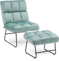 MCombo Velvet Accent Chair with Ottoman Set, Modern Armless Chair for Living Room, Bedroom, Small Space 0014 (Velvet, Light Green)