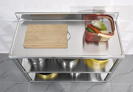 Heavy Duty Free Standing Stainless-Steel Commercial Restaurant Kitchen Work Table, Prep & Utility Workbench with Double Storage Shelves Rack Indoor Outdoor (39.3in)