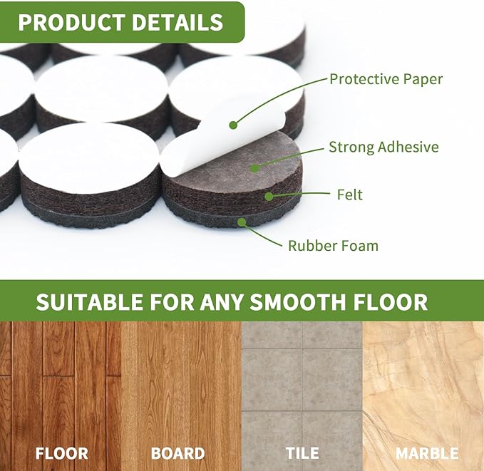 COVERCORNER Non Slip Furniture Pads 60 PCS - 36 pcs 1” Round + 24 pcs 2" Square - Anti Slip Furniture Pads - Self Adhesive Rubber Feet Furniture Feet - Chair Leg Floor Protectors