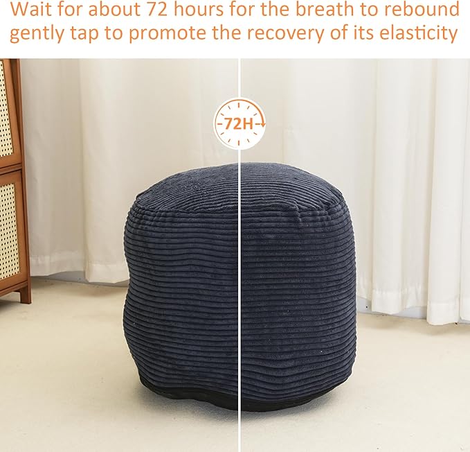 Yueyocici Pouf Ottoman Stuffed Round Modern Foam Filled Foot Rest Poufs for Living Room Chair Decorative 20 X 15 Inches Fluffy Pouf Foot Stool Storage Ottoman, Navy Blue