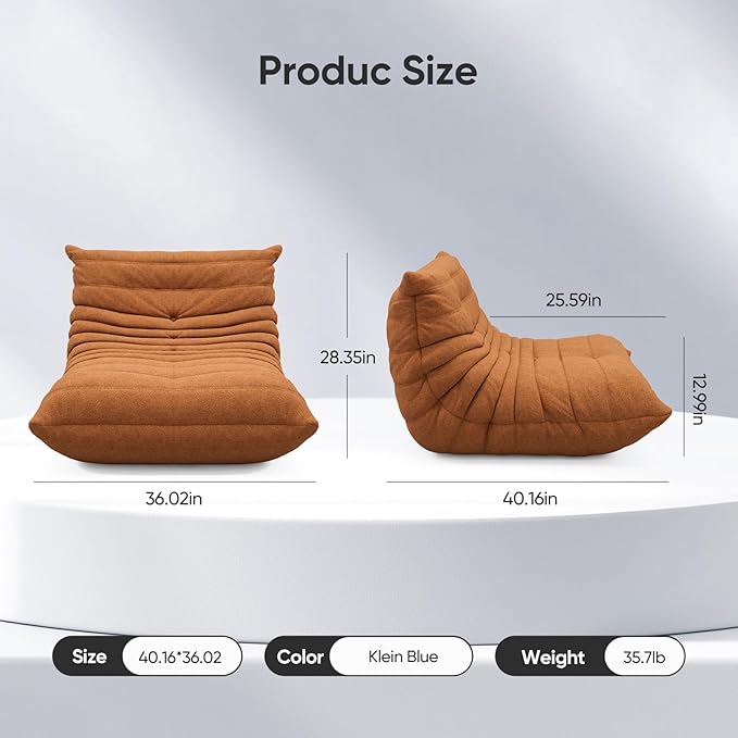 cebihy Premium Quality Fireside Togo Sofa Bean Bags Chair for Adults Giant BeanBag Chairs Floor Couch for Living Room Bedroom Dorm Office, Compression Togo Couch, No Assembly Required, Orange