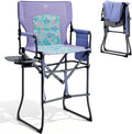 EVER ADVANCED Portable 30.7" Seat Height Tall Folding Chair Directors Chair High Foldable Bar Stool with Side Table for Makeup Artist, Camping, Sports Event, Craft Show, Supports 350LBS Purple