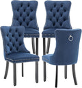 Kiztir Velvet Dining Chairs Set of 4, Upholstered Dining Chair with Nailhead Trim and Solid Wood Legs, Navy Luxury Wingback Dining Side Chair for Living Room, Bedroom, Kitchen (Blue)