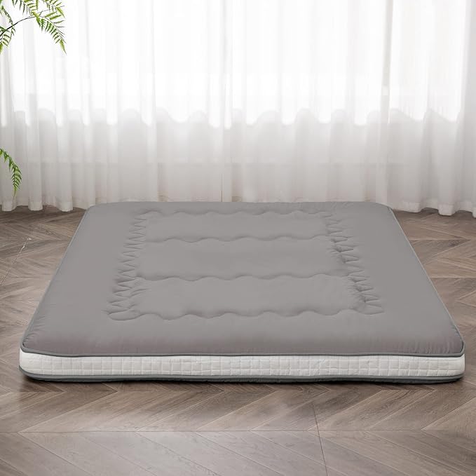 Dr.Futon Japanese Floor Futon Mattress Extra Thick Folding Roll Up Bed Topper Mat for Guest,Lounger and Tavel