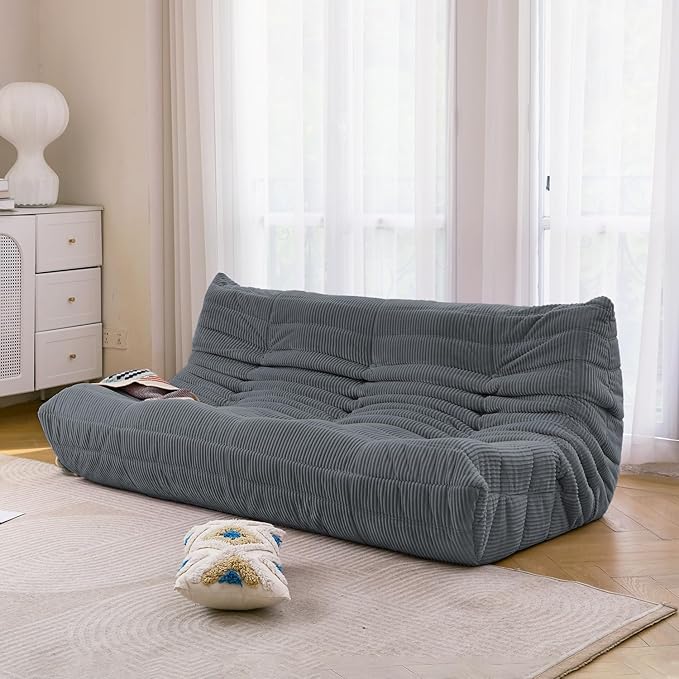 N&V Fireside Three Seater Sofa, Mid Century Armless Twin Size Floor Lounge Chair, Soft Premium Corduroy Floor Sofa, Accent Chair for Living Room, Bedroom (Frost Grey)