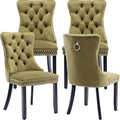 YeahFurn Olive Mid Century Modern Dining Chairs Set of 4, Velvet Upholstered Kitchen & Dining Room Chairs with Nailhead Trim & Solid Wood Legs, Elegant Sillas De Comedor (Olive, 4 Pcs)