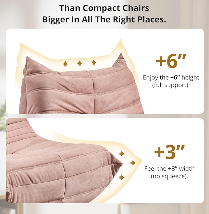 Bean Bag Chair - Corner Sofa, Fireside Chair Bean Bag Sofa Large Bean Bag Chair for Adults,Fireside Floor Couch for Living Room, Bedroom, Gaming & Office (Yellow, Single) (Pink, Single)