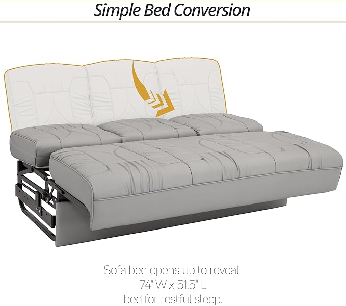 Qualitex De Leon Console SL RV Sofa Bed, 74" Wide, Ulitmate Leather, Ash