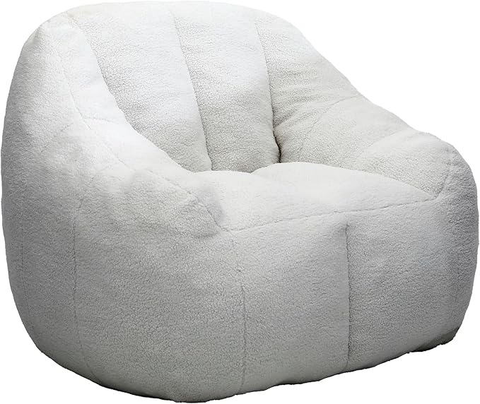Setawix Bean Bag Chair with Filler, Comfy Teddy Bean Bag Chairs for Adults and Kids, Cozy BeanBag Sofa Fully Floor Couch with Memory Foam for Living Room Bedroom,White