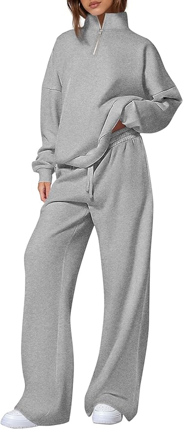 PRETTYGARDEN Womens Casual Two Piece Sets Fall 2026 Outfits Quarter Zip Sweatshirts Straight Leg Pants Sweatsuits Tracksuit