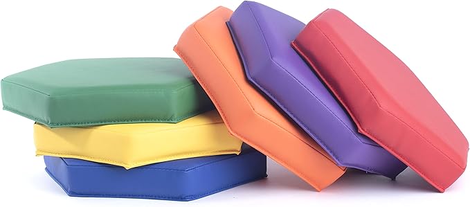 Schooled Cushioned Floor Seats - Set of 6 Hexagon Spot Markers for Early Childhood Floor Time - Flexible Seating