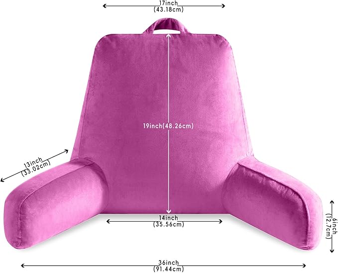 OAISZ Reading Pillow for Sitting in Bed Adult, X-Large Reading Pillow with Shredded Memory Foam, Back Pillow for Sitting Up with Extend Arms, Pockets, Bed Pillow with Washable Cover, Rose Red