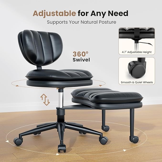 Cross Legged Office Chair, Ergonomic Cloud Criss Cross Desk Chair, Meditation Chair with Wheels, Height Adjustable Seat for ADHD, Wide Kneeling Chair with Back Support, Black