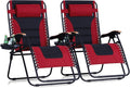 PHI VILLA XXL Oversized Padded Zero Gravity Chair Set of 2, Foldable Patio Recliner, 30" Wide Seat Anti Gravity Lounger with Armrest and Cup Holder, Support 400 LBS (Red)