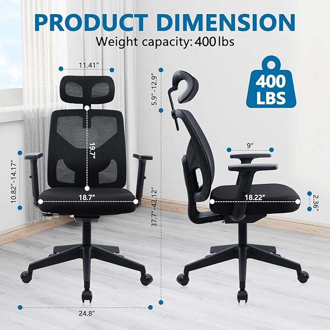 CLATINA Ergonomic Office Chair Computer Desk Chair with High Back Mesh and Adjustable Lumbar Support Rolling Work Swivel Task Chairs with Wheel 3D Armrests and Headrest, Black, 4 Pack