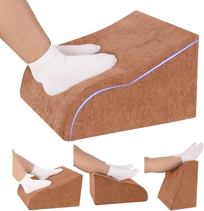 Foot Rest for Under Desk at Work, Ergonomic Under Desk Footrest with Washable Cover for Office, Home & Gaming Leg Elevation Pillow Brown