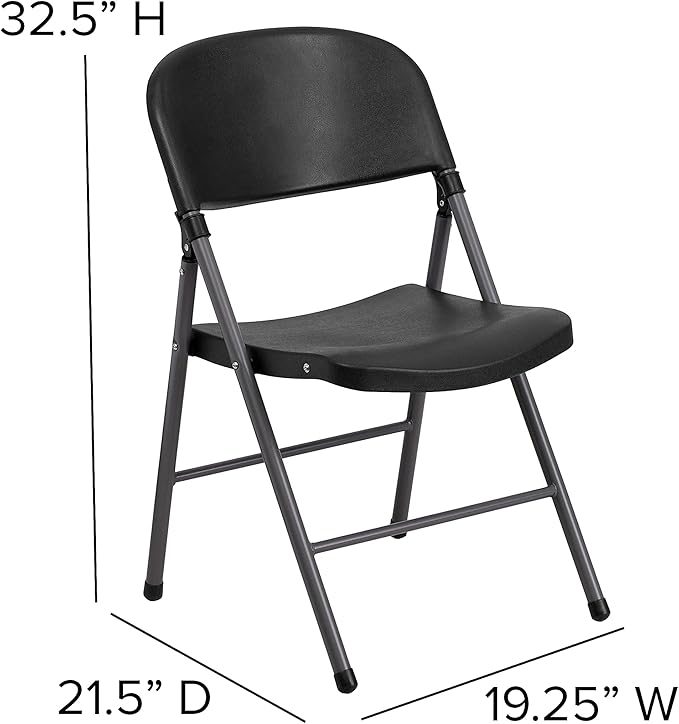 Flash Furniture 2 Pack HERCULES Series 330 lb. Capacity Black Plastic Folding Chair with Charcoal Frame