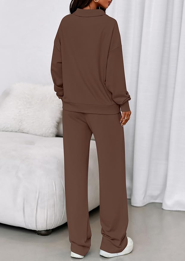 PRETTYGARDEN Womens Casual Two Piece Sets Fall 2026 Outfits Quarter Zip Sweatshirts Straight Leg Pants Sweatsuits Tracksuit