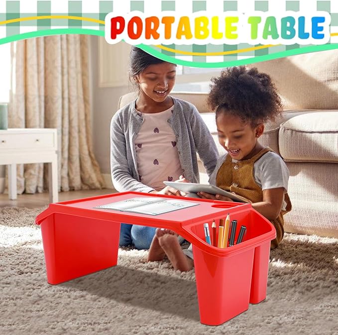 Set of 4 Kids Lap Desk Tray, Portable Activity Table, Plastic, Stackable for Drawing, Writing, Eating, Classroom, 19.69" L x 9.84" W x 7.09" H, Multicolor
