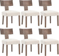 DM Furniture Farmhouse Kitchen Table Chairs Set of 6, Linen Fabric Upholstered Dining Chairs with Wooden Legs, Comfy Armless Dining Room Side Chairs with Backrest, Beige-Dark Brown Legs