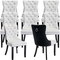 YeahFurn Modern Dining Chairs Set of 8, Tufted Upholstered Dining Room Chairs with Nailhead, PU Leather Front & Velvet Back, Solid Wood Legs, Kitchen Chairs, Sillas de Comedor (White & Black)