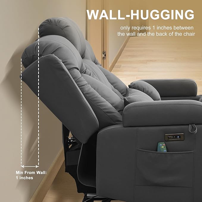 URRED Loveseat Recliner Sofa with Massage and Heat, Power Reclining Loveseat Sofa RV Couch with Console, Home Theater Seating with LED Lights, Bluetooth Speakers, USB, Outlets, Leathaire Gray