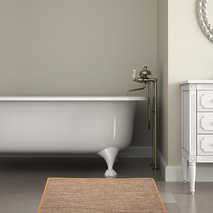 Non-Slip Kitchen Floor Mat Brown Linen Washable Entryway Rug with Rubber Backing Lightweight Indoor Outdoor Cushion for Living Anti-Skid Floor Pad for Elderly