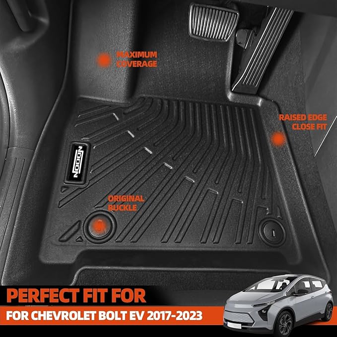 All Weather Floor Mats Fit for Chevrolet/Chevy Bolt EV 2017-2023 Floor Mats & Trunk Mat & Backrest Mat Replacement for Chevrolet Bolt EV Accessories Odorless Anti-Slip Floor Liner(Not for EUV)