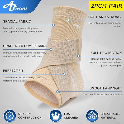 ABIRAM Ankle Brace for Women & Men, Ankle Compression Sleeve with Wrap, Foot Support Sleeve, Ankle Support for Sprained Ankle, Plantar Fasciitis Relief Socks, Achilles Tendonitis, Sports, L