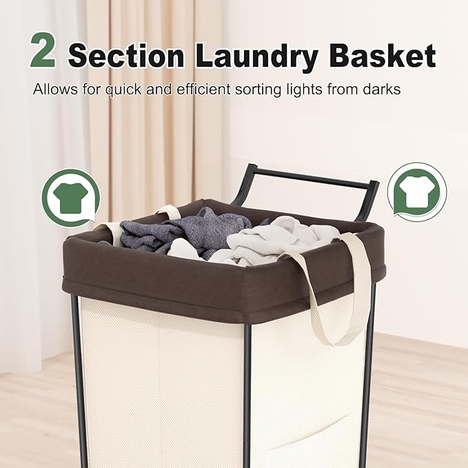 Mefirt 160L Laundry Hamper with Wheels and Handle, 2 Section Large Rolling Laundry Basket Bag with Wheels, Clothes Hamper Cart for Laundry, Bedroom, Bathroom and Dorm