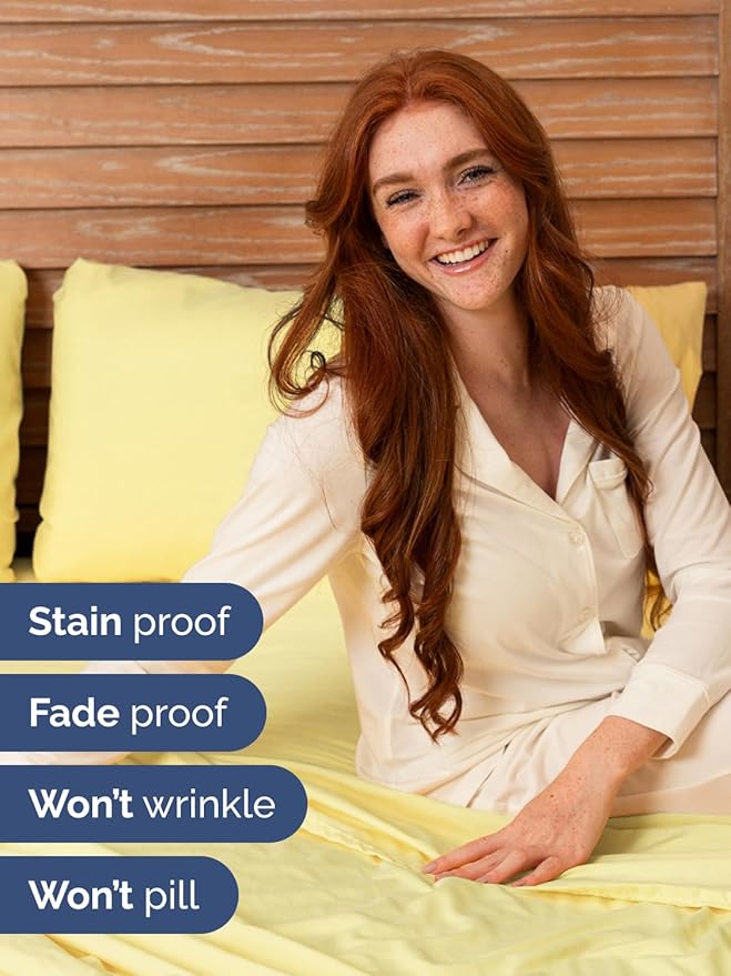 Extra Deep Pocket Cal King Sheets - 4 Piece Breathable & Cooling Bed Sheets - Hotel Luxury Bed Sheet Set - Soft, Wrinkle Free & Comfy - Easily Fits Extra Deep Mattresses - Deep Pocket Yellow Sheets