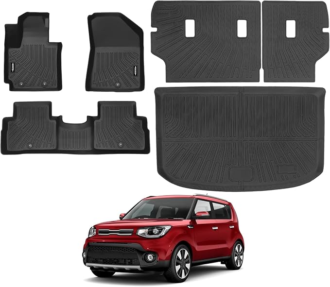 All Weather Floor Mats Fit for Kia Soul 2014-2019 Floor Mats & Trunk Mat & Backrest Mat Replacement for Kia Soul Accessories Anti-Slip Floor Liner