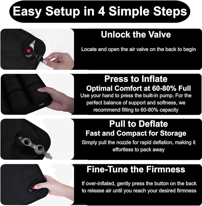 Inflatable Seat Cushion, Pressure Relief Airplane Seat cushion for Long Flights Without Air Pump, Portable Car Seat Cushions,Office Chair Wheelchair Cushions Relief Discomfort in Coccyx&Buttock