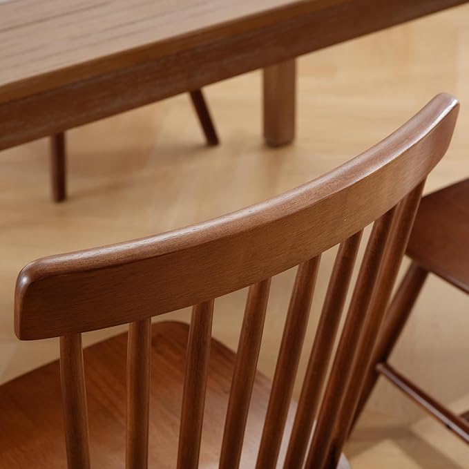 LZAREAL Windsor Dining Chairs Farmhouse Dining Chairs Set of 6 Modern Wood Kitchen Chairs Mid Century French Country Spindle Chair for Dinning Room Kitchen Restaurant Bar Canteen Library, Walnut