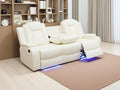 Dekmxas Power Recliner Sofa Set, Creamy White Leather Sectional Reclining Sofa with 2 Recliner Seats, Living Room Furniture Set with LED Light/Cup Holder/Storage Console for Office & Living Room
