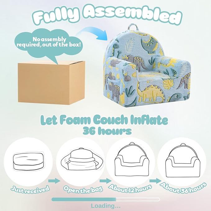 MeMoreCool Comfy Toddler Chair for 1-3 Years Old, Glow Dinosaur Kids Reading Chair, Soft Plush Toddler Armchair, Cozy Foam Lounge Kids Armchair for Baby Room, Living Room, Playroom, Reading Nook