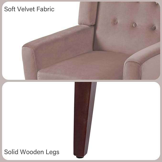 DREAMSIDEA Accent Chair, Modern Velvet Arm Chair for Living Room, Bedroom, Comfy High-Resilient Sponge Reading Chair for Small Spaces （Velvet Silk Pink, Set of 2