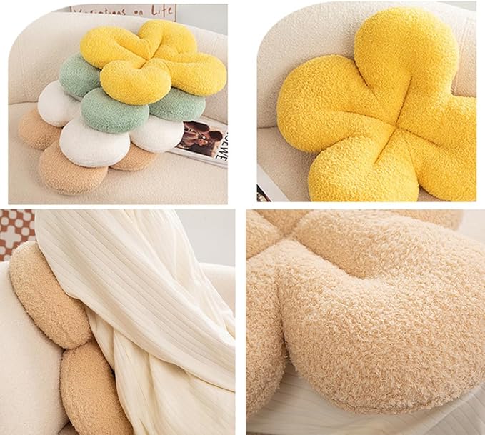 Soft Four-Leaf Clover Cushion Sofa Bedroom Living Room Plush Cushion -Brown15.7 inches