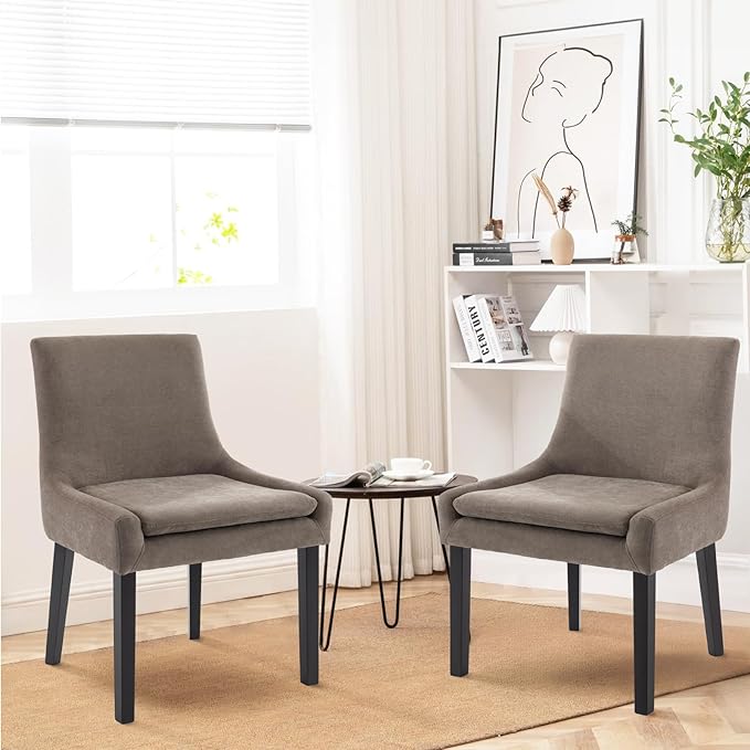 Dining Chairs Set of 2, Upholstered Corduroy Dining Room Chair with Wood Legs, Mid-Back Padded Kitchen Side Chairs for Dining Room, Camel