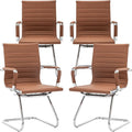 DM Furniture Office Desk Chair No Wheels Set of 4 PU Leather Computer Chairs Mid Back Guest Chairs for School Reception Conference Waiting Room, Cafe