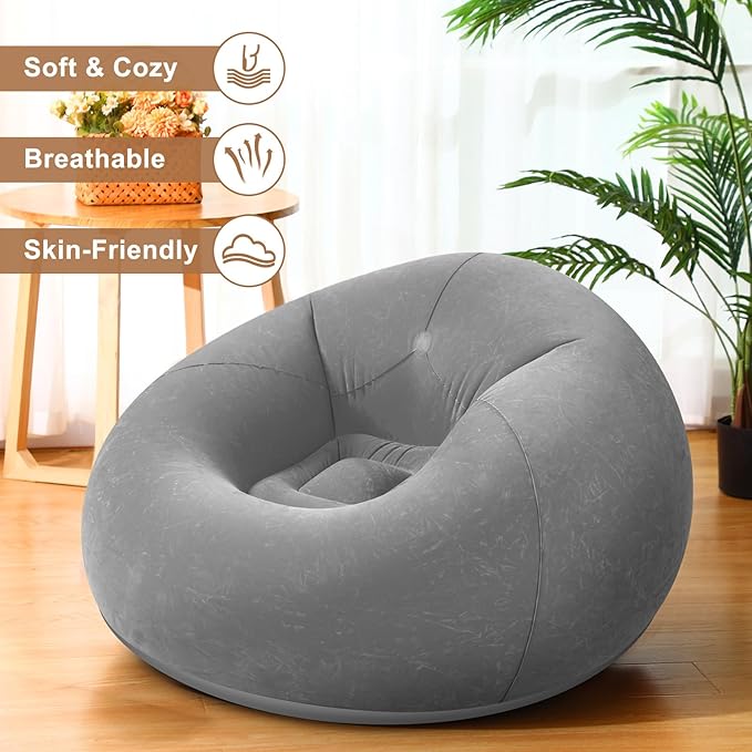 Realspring 6 Pcs Inflatable Bean Bag Chairs for Adults with Electric Air Pump, Blow up Couch Folding Portable Inflatable Couch Lazy Sofa for Outdoor Movie Nights Camping Room (Gray)